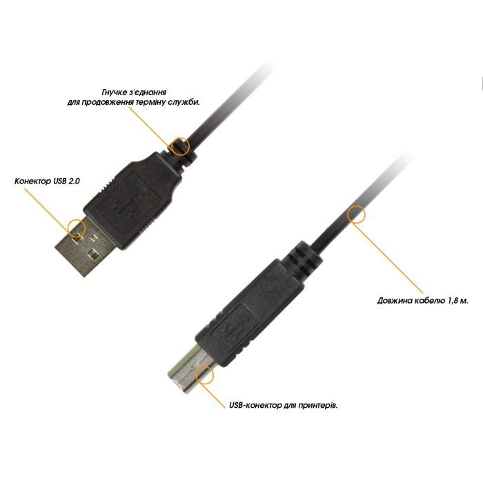 Кабель для принтера USB 2.0 AM/BM 1.8m Piko (1283126474033) зображення 2