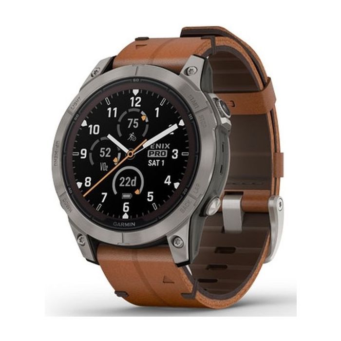 Смарт-годинник Garmin fenix 7 Pro Saph Solar, Ti w/Chestnut Lthr Band, Excl, GPS (010-02777-30)