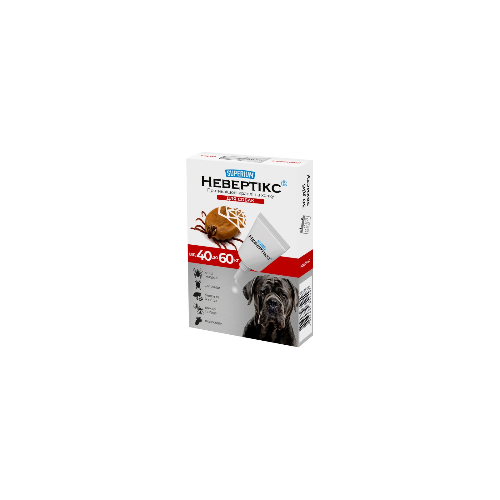 Капли для животных SUPERIUM Nevertix Протиклещевые для собак от 40 кг (9140)