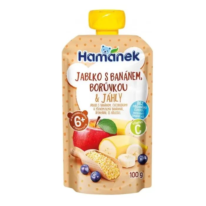 Дитяче пюре Hamanek із яблук, бананів, чорниці та пшона 100 г (1215916)