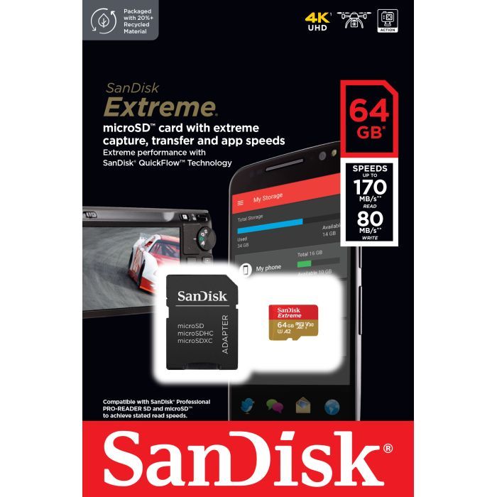 Карта памяти SanDisk 64GB microSD class 10 UHS-I U3 Extreme (SDSQXAH-064G-GN6MA) изображение 3