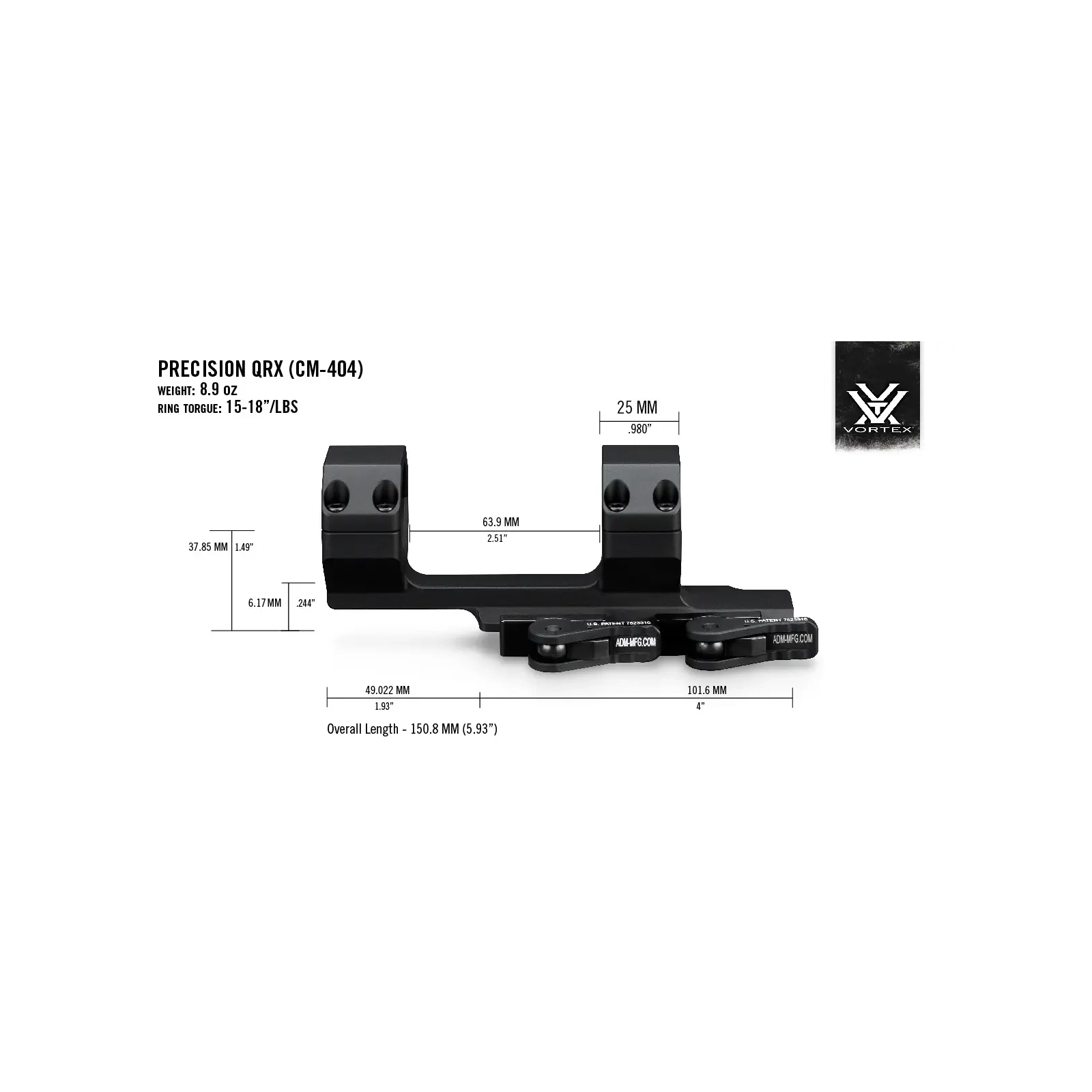 Крепление для прицела Vortex Precision QR Cantilever 30mm 2" offset (CM-404) (930349) изображение 5
