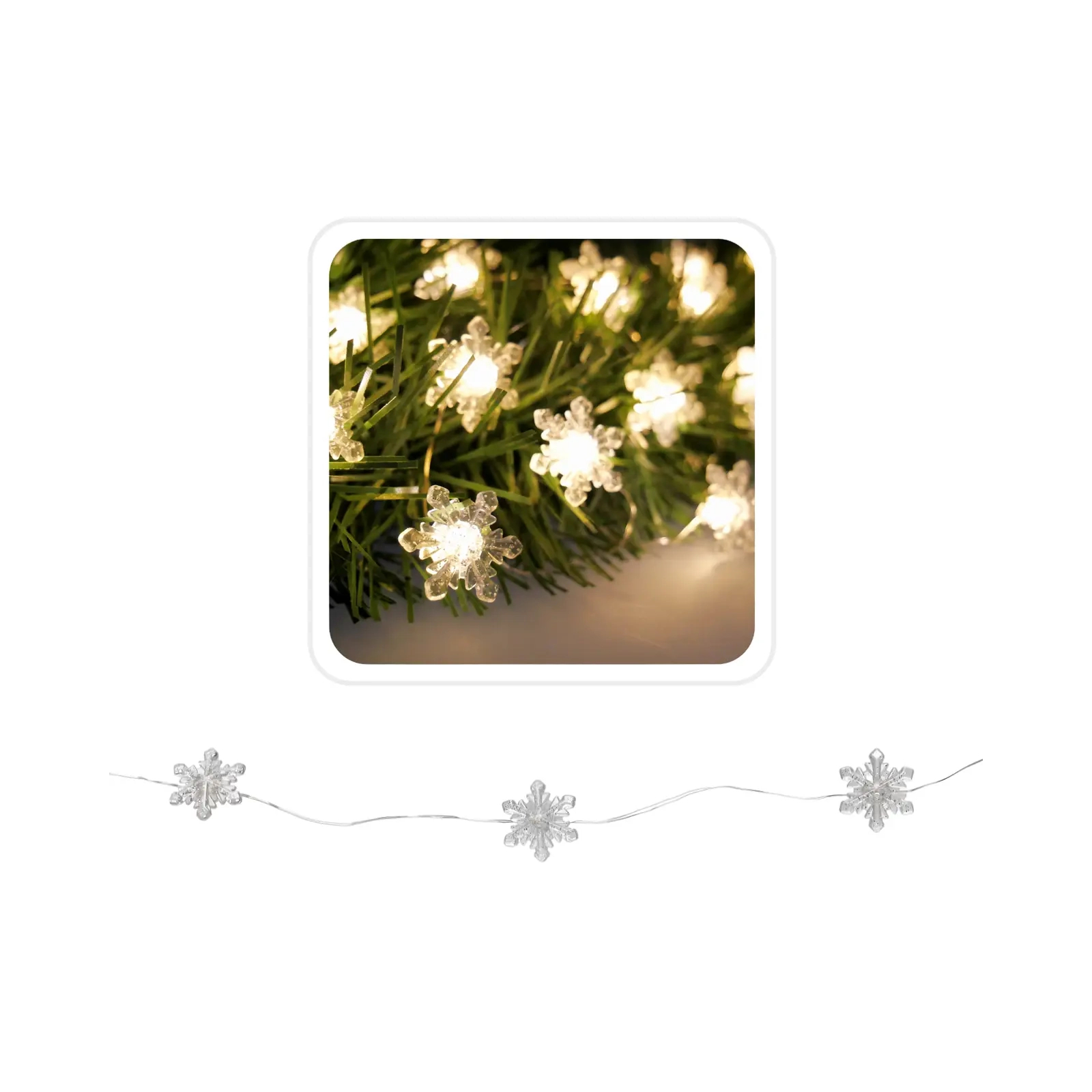 Гирлянда Chomik Снежинки струна 2,2м, 20 LED теплый белый, 2АА (5900779854208) изображение 3