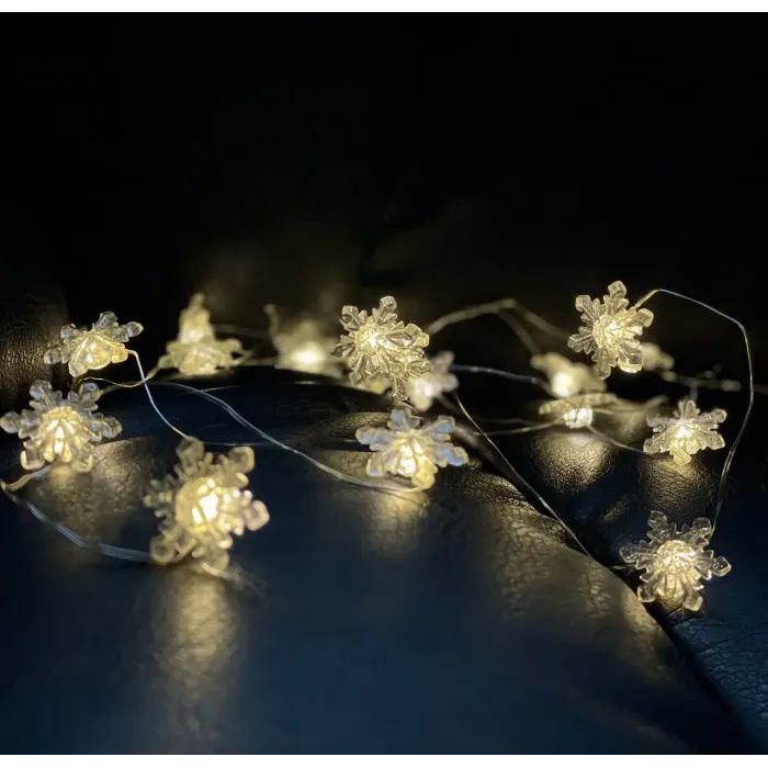 Гирлянда Chomik Снежинки струна 2,2м, 20 LED теплый белый, 2АА (5900779854208) изображение 5