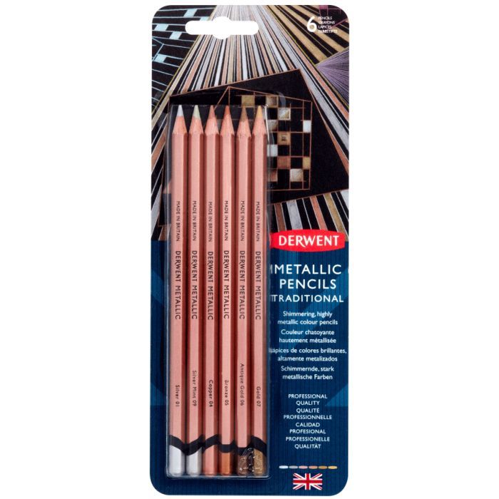 Карандаши цветные Derwent Metallic TRADITIONAL, 6 цветов (5028252598606)