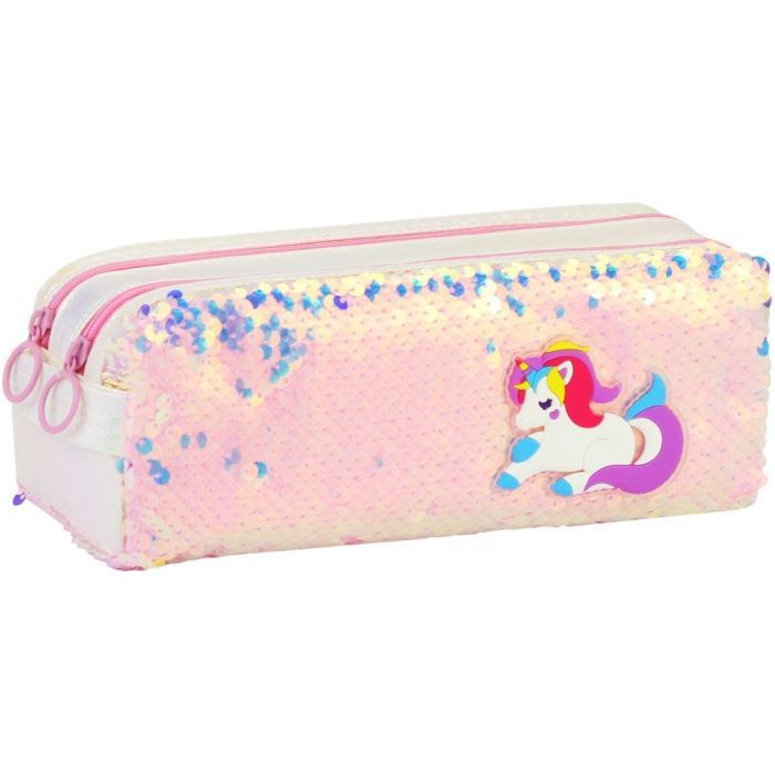 Пенал Cool For School 2 відділення з паєтками та аплікацією Рожевий (CF6615-pink)