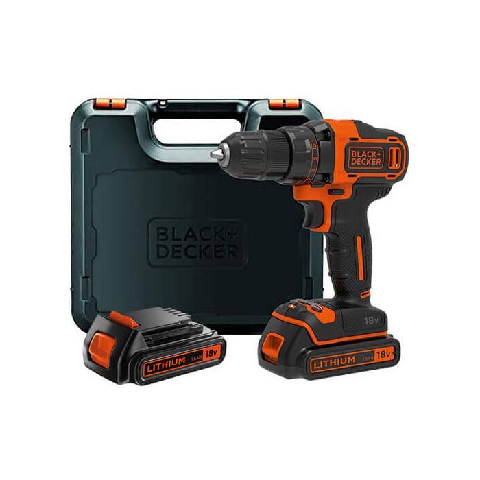 Шуруповерт Black&Decker 18 В, 1.5Ah, 40 Нм, 360-1400 об/мин, кейс (BDCDD186KB)