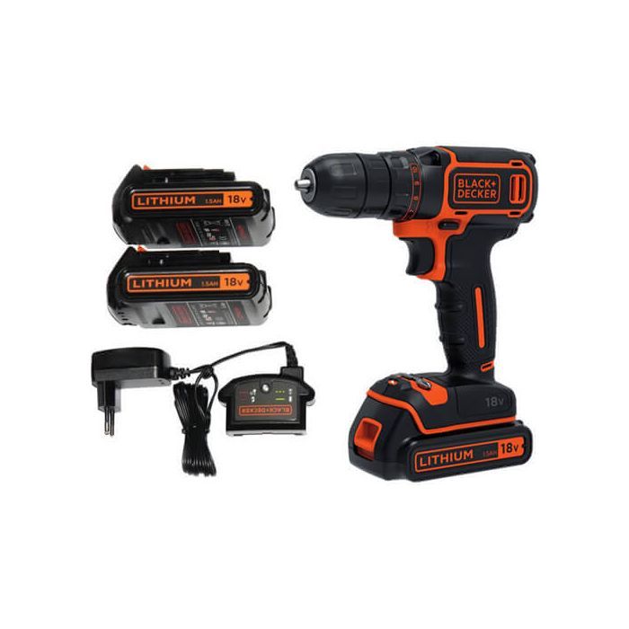 Шуруповерт Black&Decker 18 В, 1.5Ah, 40 Нм, 360-1400 об/мин, кейс (BDCDD186KB) изображение 2