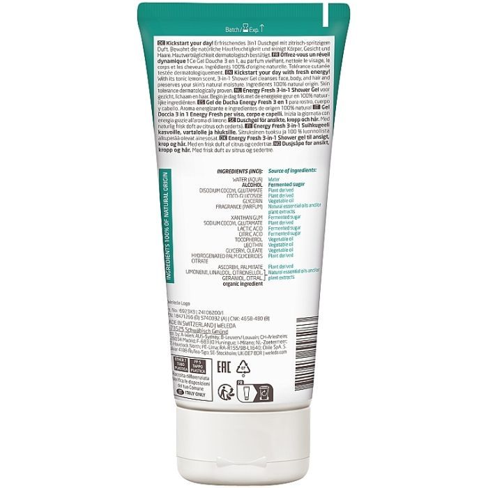 Гель для душа Weleda Energy Fresh Shower Gel 3 в 1 200 мл (7611916558283) изображение 2