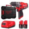 Шуруповерт Milwaukee M12 FPDX-202X, 37Нм, 2x2Ач, 2 насадки, кейс (4933464136)