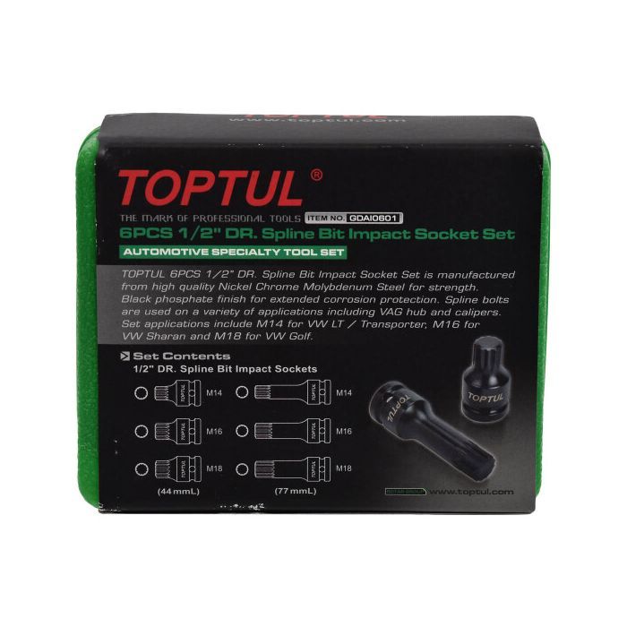 Набор головок Toptul ударных SPLINE 1/2" M14-M18 6шт. (GDAI0601) изображение 4