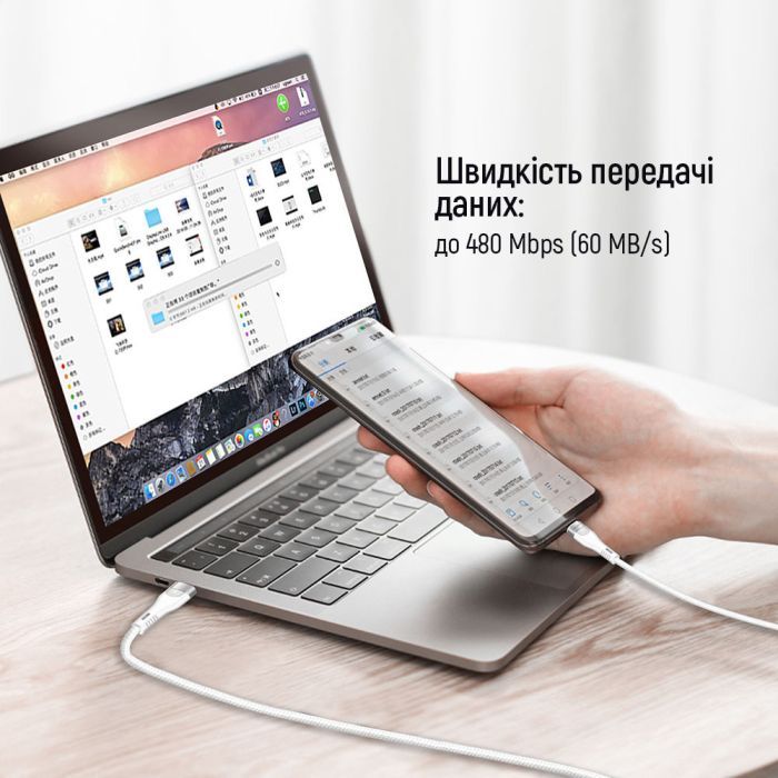 Дата кабель USB-C to USB-C 1.0m (PD Fast Charging 240W) 5А white ColorWay (CW-CBPDCC065-WT) зображення 10