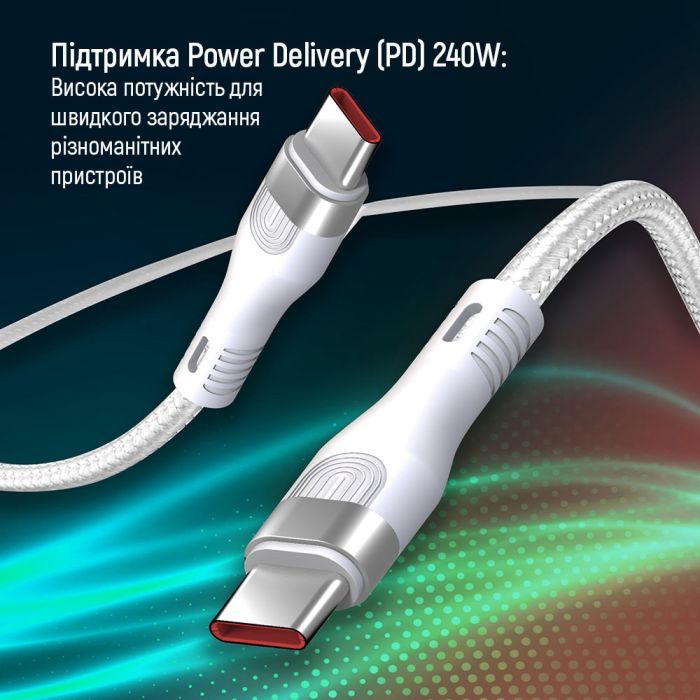 Дата кабель USB-C to USB-C 1.0m (PD Fast Charging 240W) 5А white ColorWay (CW-CBPDCC065-WT) зображення 6