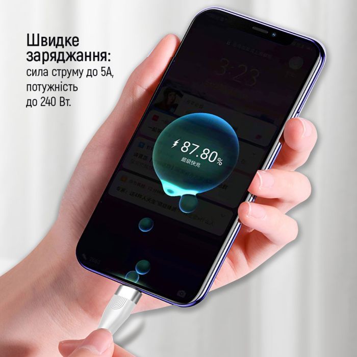 Дата кабель USB-C to USB-C 1.0m (PD Fast Charging 240W) 5А white ColorWay (CW-CBPDCC065-WT) зображення 9