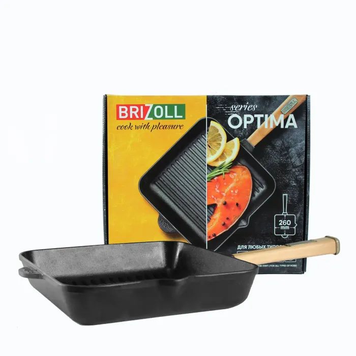 Сковорода Brizoll Optima чавунна квадратна Гриль з ручкою 280х280х50 мм (O282850G-P) зображення 2