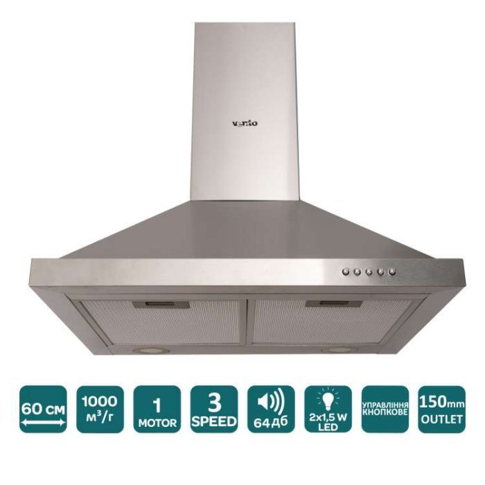 Вытяжка кухонная Ventolux LAZIO 60 INOX (1000) LED изображение 3