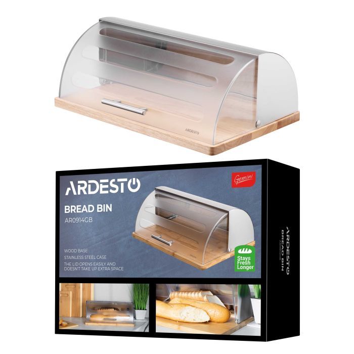Хлебница Ardesto Gemini 39х27х15см, дерево, пластик, нержавіюча сталь (AR0914GB) изображение 8