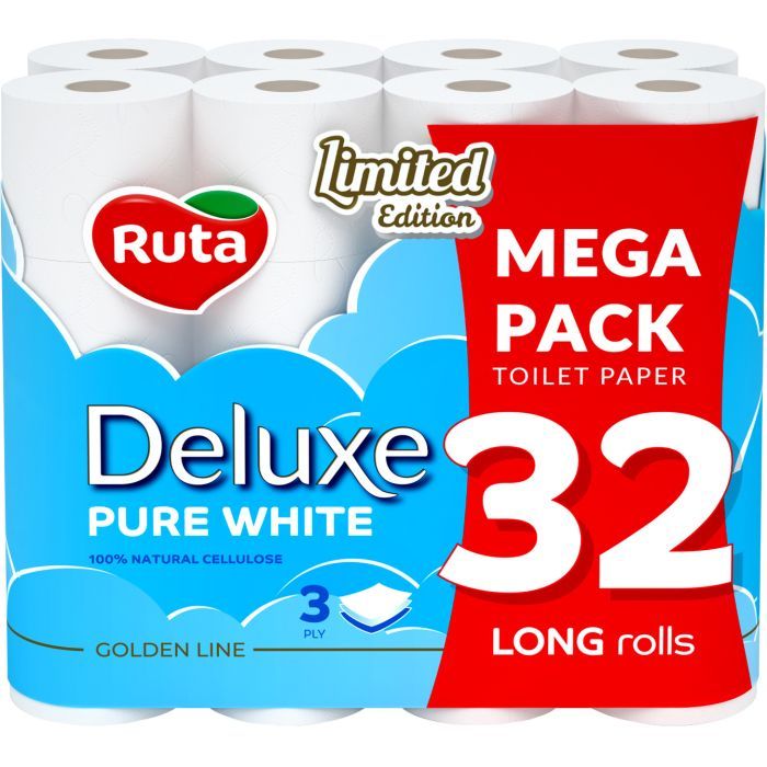 Туалетная бумага Ruta Pure White Deluxe 3 слоя 160 отрывов 32 рулона (4820202896135)