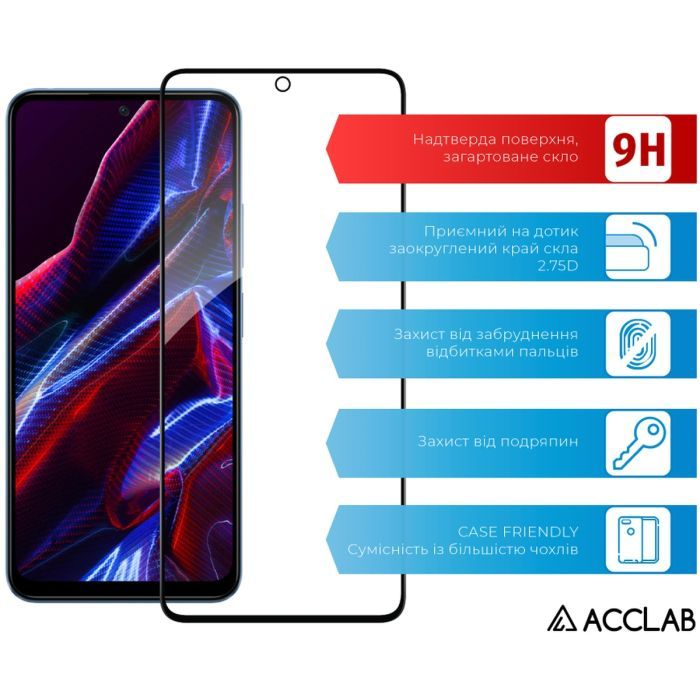 Скло захисне ACCLAB Full Glue Xiaomi Poco X5 Black (1283126567360) зображення 3