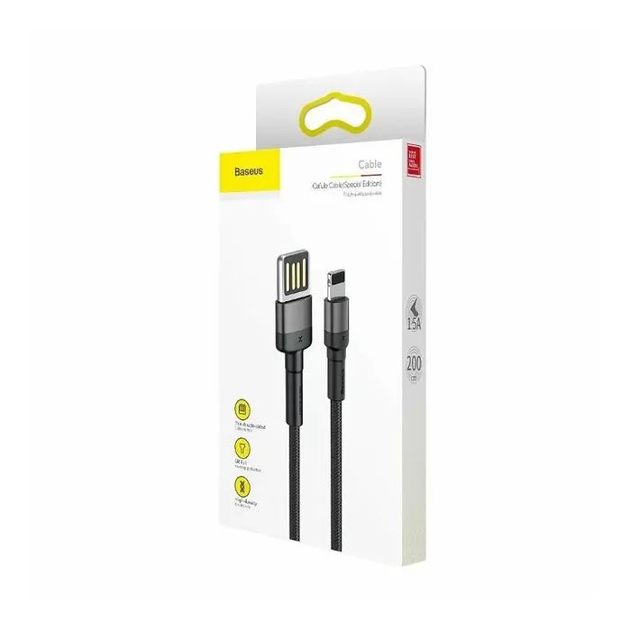 Дата кабель USB 2.0 AM to Lightning 2.0m Cafule grey+black Baseus (CALKLF-HG1) зображення 2