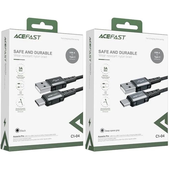Дата кабель USB 2.0 AM to USB-C 1.2m 3A nylon C1-04 black Acefast (6974316280545) изображение 4