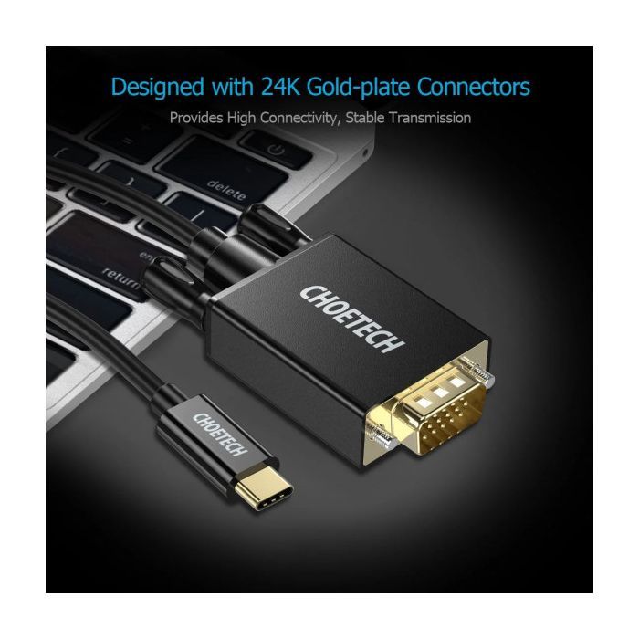 Кабель мультимедійний USB-C to VGA 1.8m FHD60Hz black Choetech (XCV-1801-BK) зображення 4