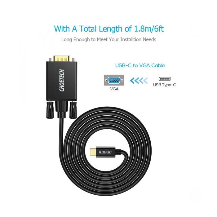 Кабель мультимедійний USB-C to VGA 1.8m FHD60Hz black Choetech (XCV-1801-BK) зображення 5
