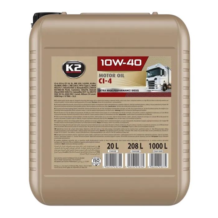 Моторное масло K2 MOTOR OIL 10W-40 CI-4 20 л (O36920E)