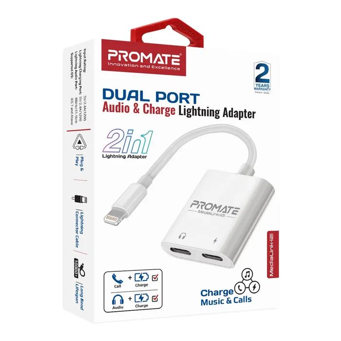 Адаптер Lightning to Lightning 12W + Lightning audio Promate (medialink-i2i) изображение 2
