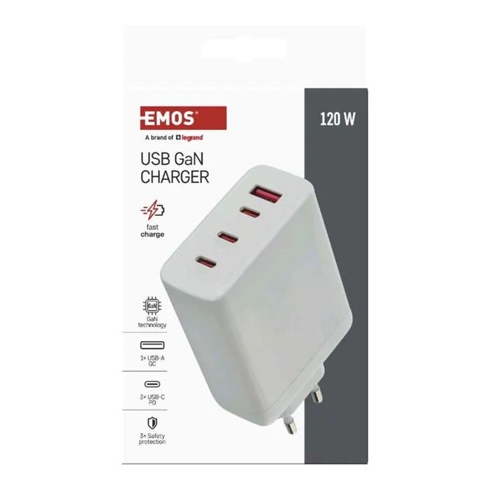 Зарядное устройство EMOS V06G120 1xUSB-A + 3xUSB-C PD120W GaN (V06G120) изображение 6