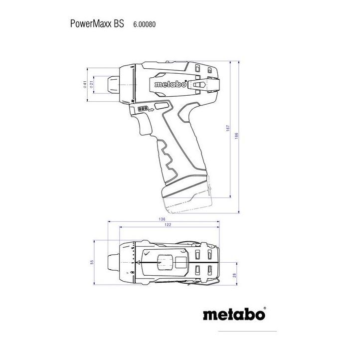 Шуруповерт Metabo PowerMaxx BS BASIC 12V, 2х2Ah, 17·34Нм, 0-360/0-1400об/мин (600984500) изображение 9