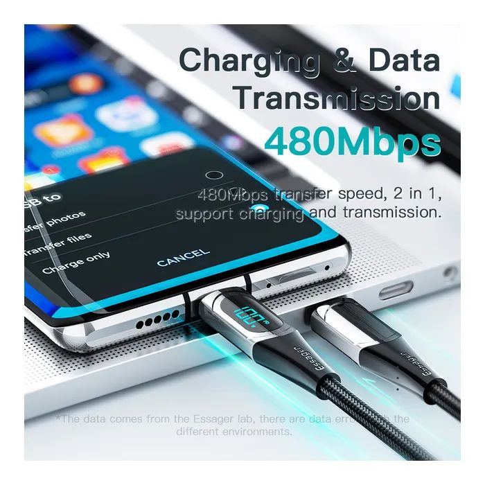 Дата кабель USB-C to USB-C 2.0m 100W Digital Display blue Essager (ES-XCTT1-YDA03) изображение 5