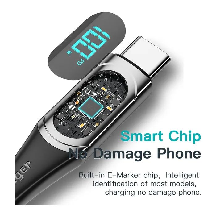 Дата кабель USB-C to USB-C 2.0m 100W Digital Display blue Essager (ES-XCTT1-YDA03) изображение 8