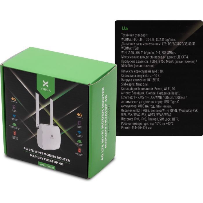 Маршрутизатор Vinga IndHome 4G C101 (VMRL-C101W) зображення 6