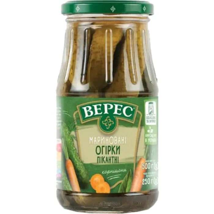 Овочева консервація Верес Огірки Пікантні мариновані 500 г (4823105400690)