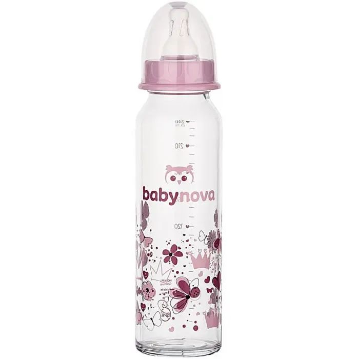 Бутылочка для кормления Baby-Nova скляна Рожева 240 мл (3960324)