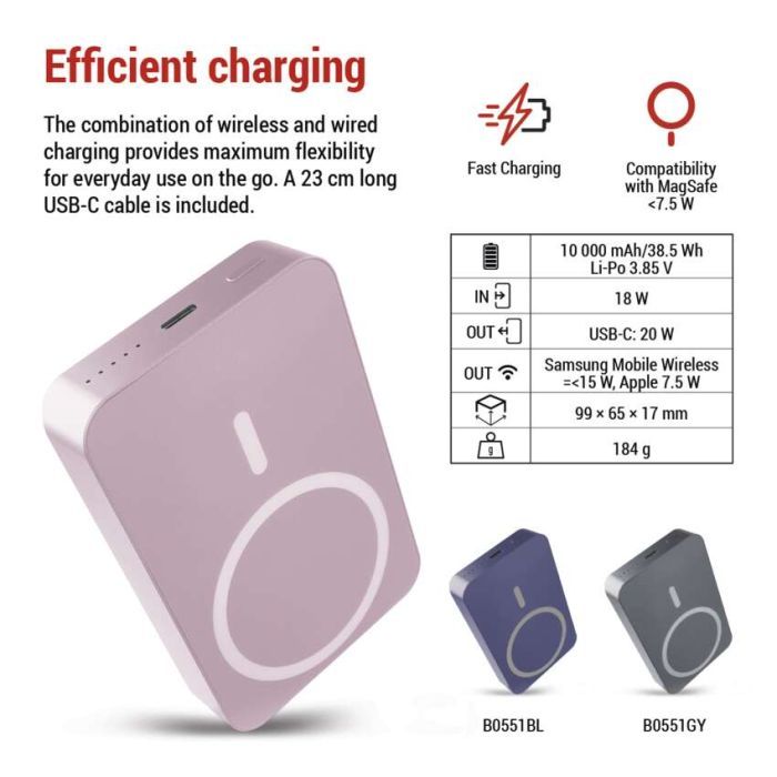 Батарея універсальна EMOS 10000mAh WI1046, 20W, Wireless, salmon (B0551S) зображення 6