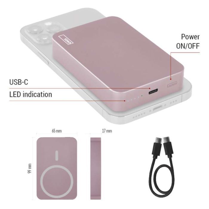 Батарея універсальна EMOS 10000mAh WI1046, 20W, Wireless, salmon (B0551S) зображення 7