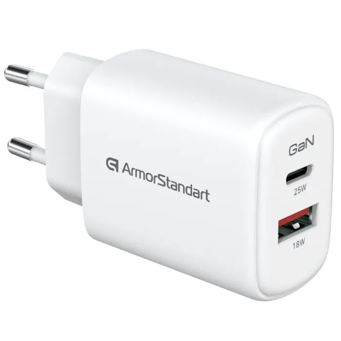 Зарядное устройство Armorstandart 1xUSB-C + 1xUSB 25W GaN white (ARM89532) изображение 3