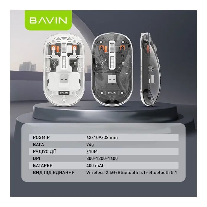 Мышка BAVIN G-K-993 Wireless/Bluetooth Black (G-K-993-BK) изображение 10