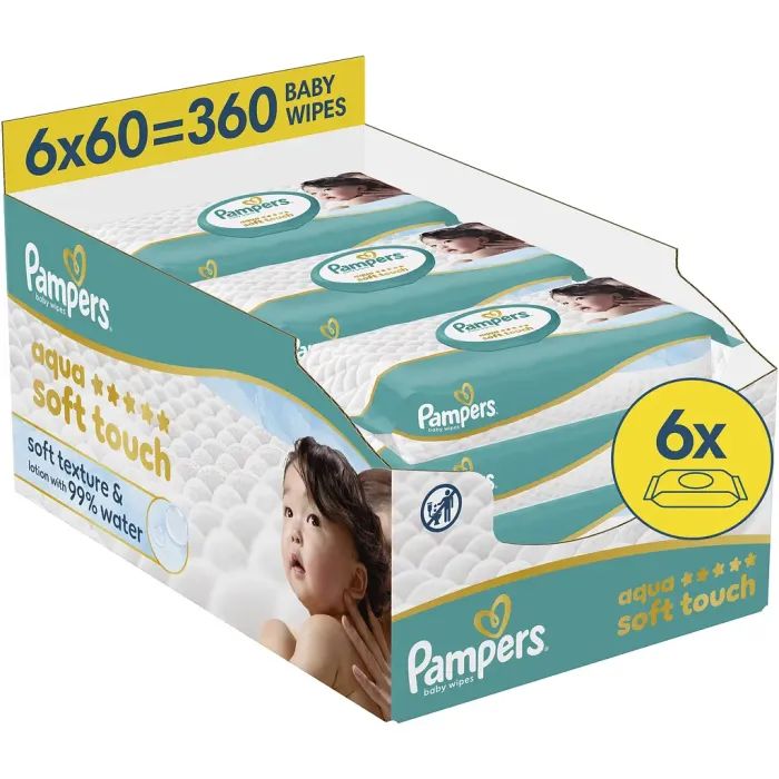 Детские влажные салфетки Pampers Aqua Soft Touch 15x60 шт (900 шт) (8006530140232)