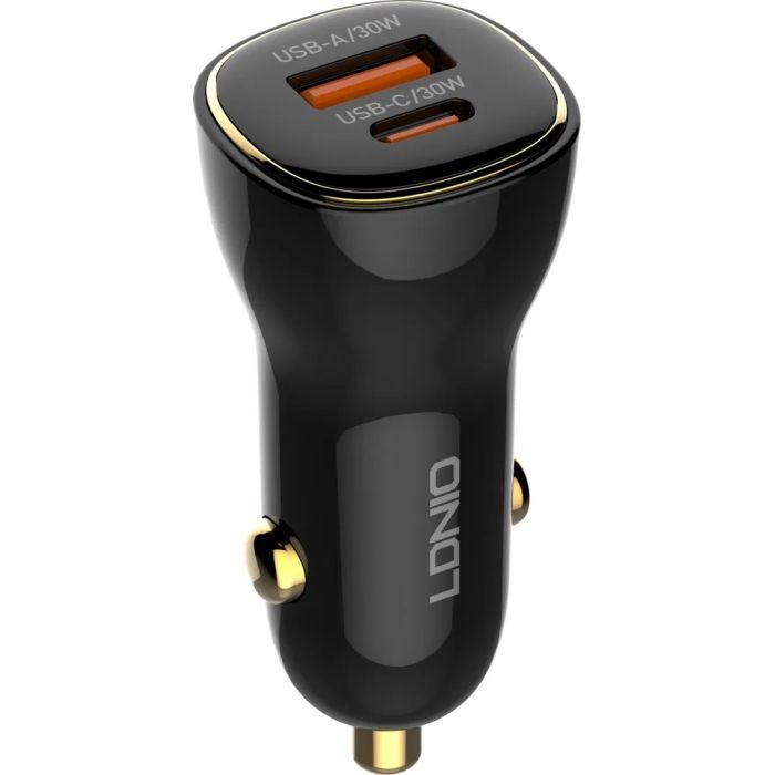 Зарядное устройство LDNIO 1xUSB-C PD30W + 1xUSB QC3.0 60W car adapter black (C103)