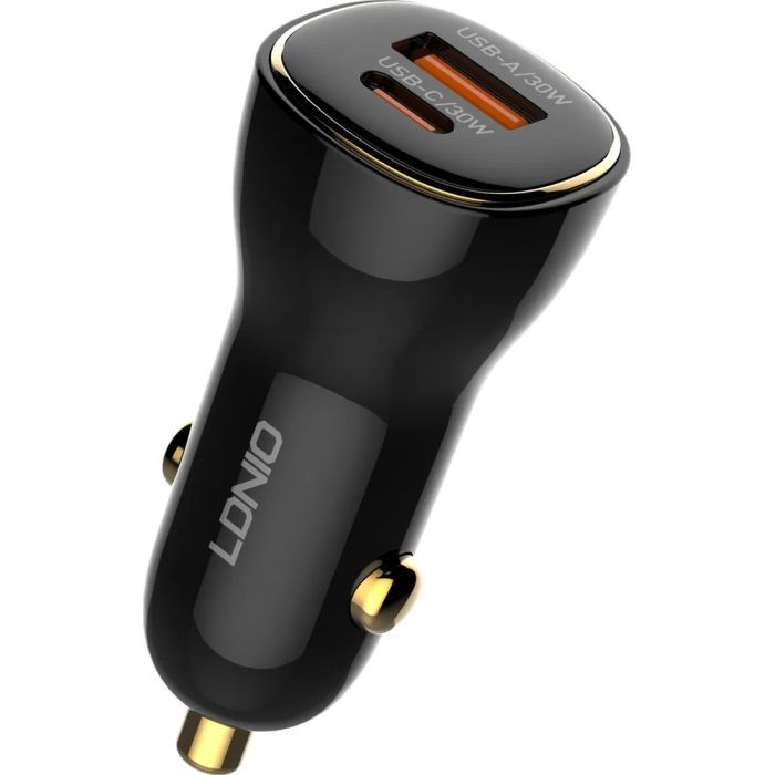 Зарядное устройство LDNIO 1xUSB-C PD30W + 1xUSB QC3.0 60W car adapter black (C103) изображение 3