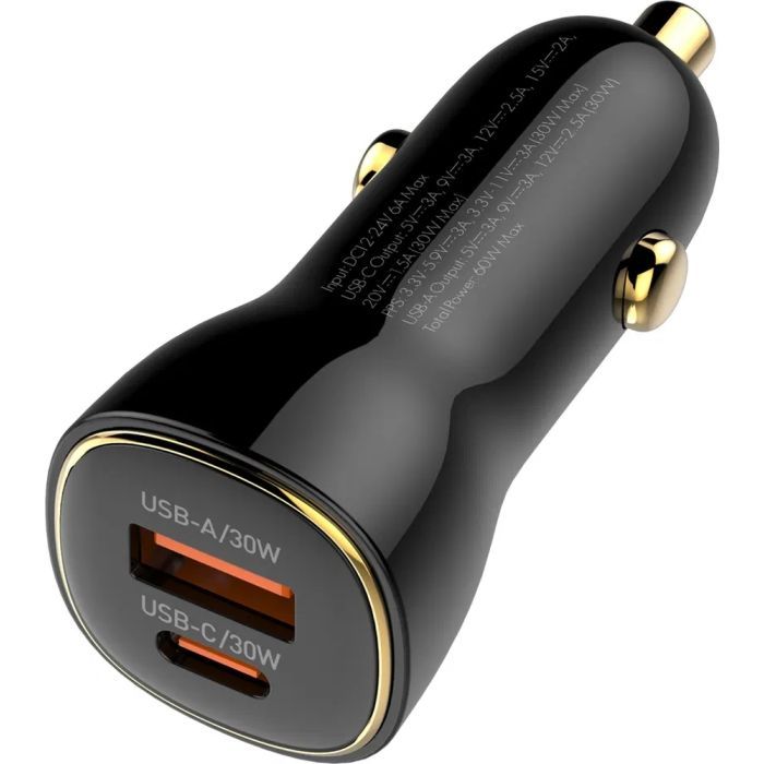 Зарядное устройство LDNIO 1xUSB-C PD30W + 1xUSB QC3.0 60W car adapter black (C103) изображение 5