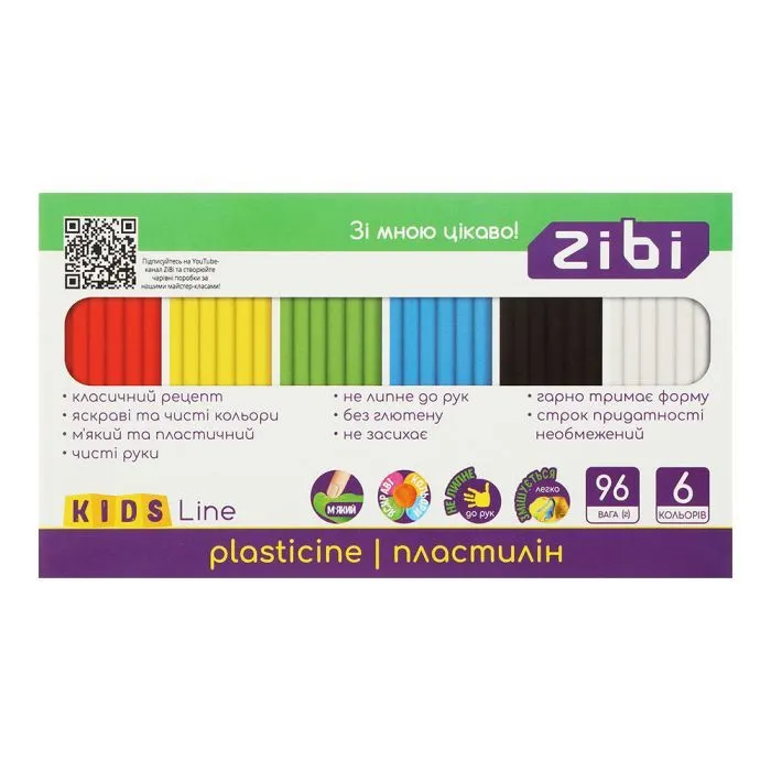Пластилин ZiBi KIDS Line 6 кольорів, 96 г (ZB.6271)