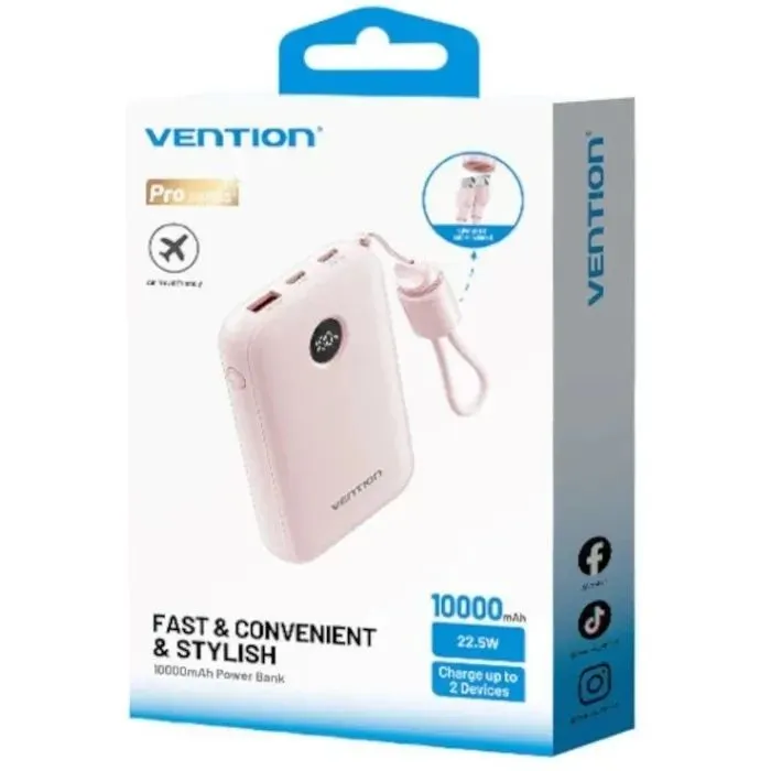 Батарея универсальная Vention 10000mAh, 22.5W, PD, QC, Pink (FKAP0-C) изображение 5