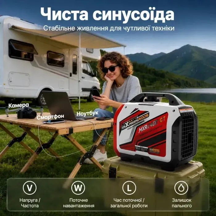 Генератор maXpeedingRODS інверторний, 2400GT, 2.0kW, ручний старт (MXR2400GT) зображення 10