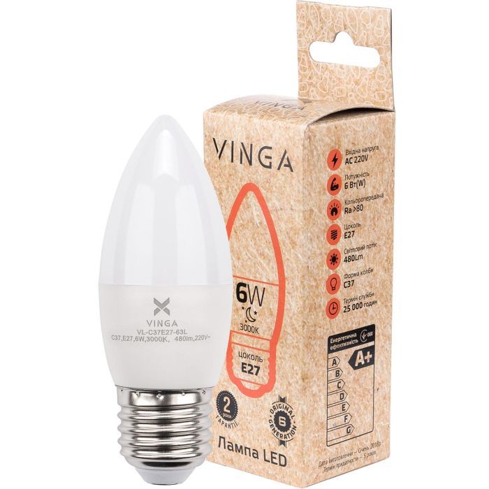 Лампочка Vinga VL-C37E27-63L изображение 3