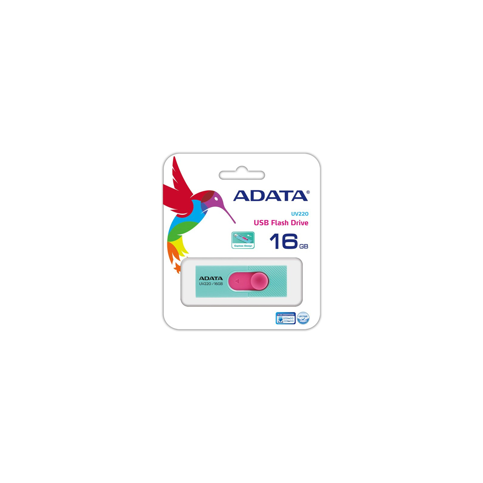USB флеш накопичувач ADATA 16GB UV220 Green/Pink USB 2.0 (AUV220-16G-RGNPK) зображення 3
