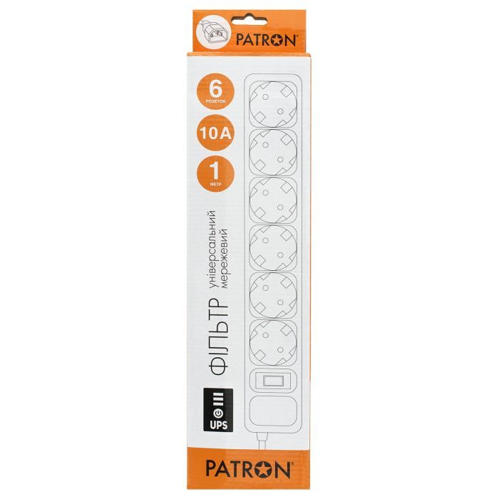 Сетевой фильтр питания Patron 1 m3*1mm2 (SP-1063U) 6 розеток BLACK (EXT-PN-SP-1063U) изображение 2